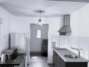 eine Küche mit einer Spüle und einem Kühlschrank in der Unterkunft Makivka - Maison entière avec 2 chambres in Boutiers-Saint-Trojan