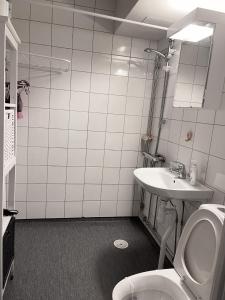 łazienka z toaletą i umywalką w obiekcie Tway luxury homes w mieście Jönköping