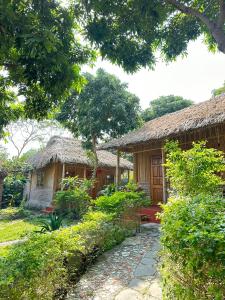 a house with a pathway in front of it at Ninh Binh Bamboo Farmstay in Ninh Binh