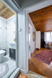 a bathroom with a sink and a toilet in a room at İSTANBLUE TAKSİM APART HOTEL in Istanbul