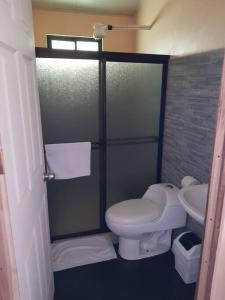 a bathroom with a toilet and a sink at Cabaña Montaña de Sueños in Quesada
