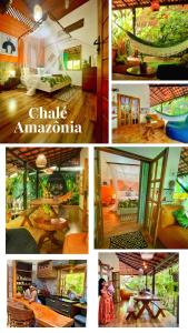 a collage of four pictures of a house at CASA DA ARVORE, sonho na Amazônia, 2min a pé da praia in Alter do Chao