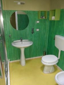 a green bathroom with a toilet and a sink at Pavia Residence in Pavia