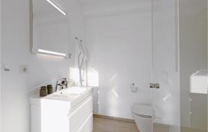 a white bathroom with a sink and a toilet at Lovely Apartment In Lembruchdümmer See in Lembruch