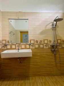 a bathroom with a sink and a mirror at Sigiriya Green Garden Homestay in Sigiriya