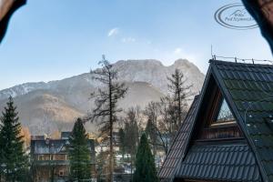 een uitzicht vanuit een huis met een berg op de achtergrond bij Willa Pod Szymoszkową in Zakopane