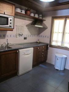 cocina con fregadero y lavavajillas blanco en Casa Rural Cuatro de Oros, en Santa Cruz de la Zarza