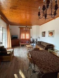 - un salon avec un lit et un canapé dans l'établissement Carefree Dreams : Cottage in Flogita Chalkidiki, à Flogita