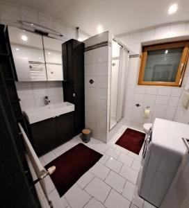 een kleine badkamer met een wastafel en een douche bij Come a casa 
