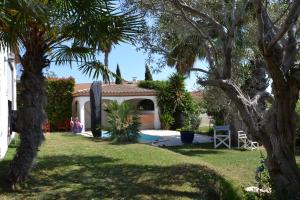 a house with a palm tree in the yard at MAISON LES AGAPANTHES in Villeneuve-lès-Béziers