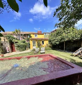 a garden with a large pool in front of a house at Alma do Paço in Santo Isidoro