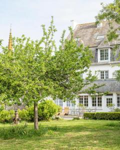 a tree in front of a white house at Auberge du Cabestan Hotel Audierne in Audierne