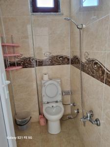 a bathroom with a toilet and a shower stall at RAINFORT APART salda gölü kiralık apart in Yeşilova