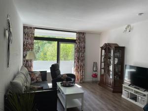 een woonkamer met een bank en een tv bij Ferienwohnung Memory in Bad Harzburg