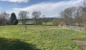 a large grassy field with trees and a fence at Tumbleweed Cottage in Newark upon Trent