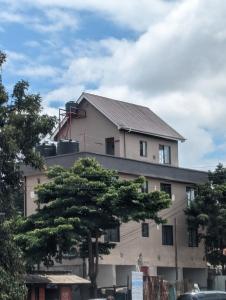 um edifício com uma árvore em frente em Mufasa city Hostel and Apartments em Arusha