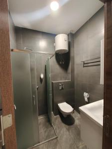 uma casa de banho com um WC e um lavatório em H.T Hotel em Belgrado