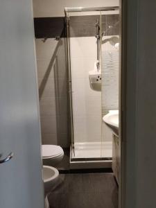 a bathroom with a shower and a toilet and a sink at A casa di Rita in Città di Castello