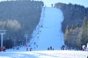 a group of people on a snow covered ski slope at Stara Poczta Apartament in Sokołowsko