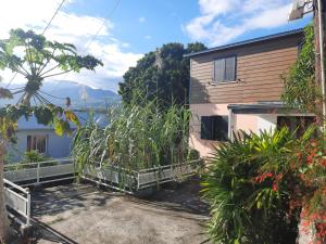 una casa con un balcone con piante di fronte di Villas Manguier ou Villa Poivriers a Saint-Pierre