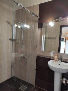 W łazience znajduje się prysznic i umywalka. w obiekcie Guest House Odessa Sea w Odessie
