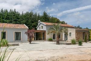 a house with a palm tree in the front yard at Casa do Vale in Óbidos