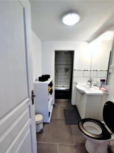 La petite salle de bains est pourvue de toilettes et d'un lavabo. dans l'établissement LE PHARE, à Criel-sur-Mer