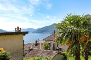 a view of the water from a house with a palm tree at Casa Ruth Brissago in Brissago