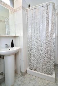een badkamer met een douchegordijn en een wastafel bij Luxury Cañitas hermoso monoambiente in Buenos Aires