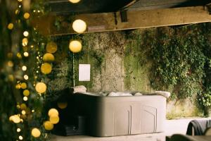 a bath tub sitting in front of a wall with lights at Fitz Of Inch - Self Catering in Stradbally