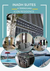un collage de fotos de una habitación con un edificio en Inadh Suites @ Icon Residence With Pool, en Kuala Terengganu