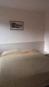 チヴィダーレ・デル・フリウーリにあるAlloggio Agrituristico Ronchi Di Fornalisの壁に絵が描かれたベッドルームのベッド1台