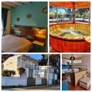 a collage of four pictures of a jacuzzi at Cabañas Costa Norte in Algarrobo