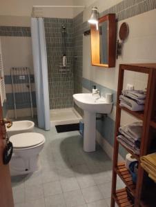 een badkamer met een wastafel, een toilet en een douche bij Centro e porto in Livorno