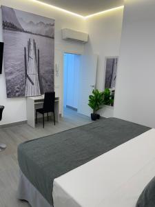 a bedroom with a large bed and a desk at SUARA LOFT APARTAMENTOS in Madrid
