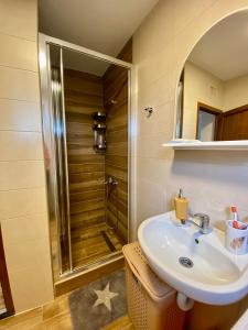 a bathroom with a sink and a shower at Magia di montagna in Žabljak