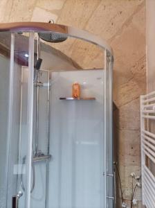 een douche met een glazen deur in de badkamer bij Mini Loft 4 P, centre historique in Bordeaux