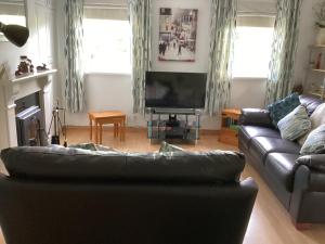 a living room with a couch and a flat screen tv at Riverview Apartment in Buncrana