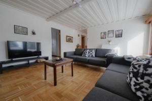 sala de estar con sofá y TV de pantalla plana en Family house in Swedish Lapland en Granträsket