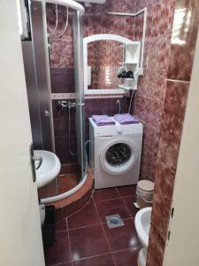 a bathroom with a washing machine and a toilet at Petrovic house in Herceg-Novi