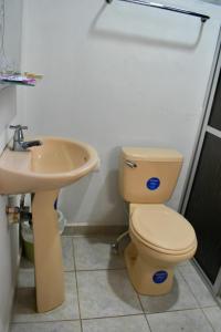 a bathroom with a toilet and a sink at Casa Vieja Hotel y Restaurante in San Lorenzo