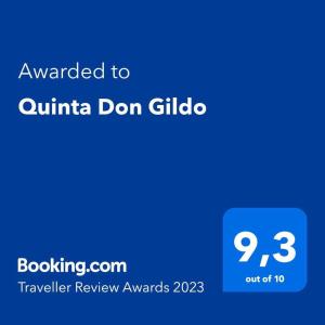 Certifikat, nagrada, logo ili neki drugi dokument izložen u objektu Quinta Don Gildo