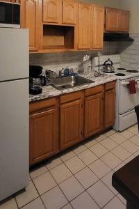 a kitchen with a white refrigerator and a sink at Entire Apt in Chester 