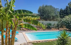 una piscina in un cortile con una palma di Cozy Home In Salles D'aude With Wifi a Salles-d'Aude Altre 18 foto