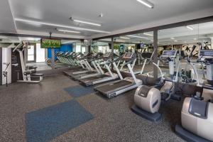 a gym with rows of treadmills and cardio machines at Marina Del Rey Resort Style Apartment I Free Parking in Los Angeles