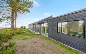 エーベルトフトにあるBeautiful Home In Ebeltoft With 3 Bedrooms And Wifiの大きな窓付きの黒い家の外観