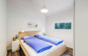 a bedroom with a bed with blue pillows on it at Awesome Home In Krems Iiwarderbrück in Göls