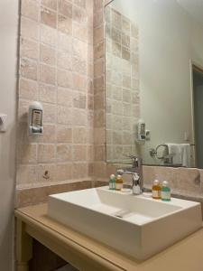 a bathroom with a white sink and a mirror at Château Catherine de Montgolfier B&B in Narbonne