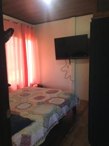 1 dormitorio con 1 cama y TV de pantalla plana en Casa en Atenas, entorno tranquilo, en Atenas