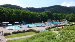 una gran piscina con mucha gente. en Ferienhaus Südeifel en Waxweiler